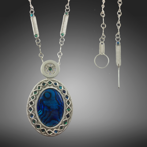 Jack Boglioli art jewelry necklace with blue Paua shell