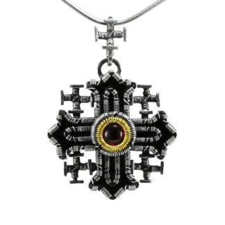 Jack Boglioli pendant Coptic inspired cross with garnet and 24 k gold