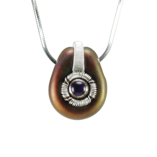 Small Jack Boglioli pendant from the Boldly Unique Collection with rainbow patina and amethyst