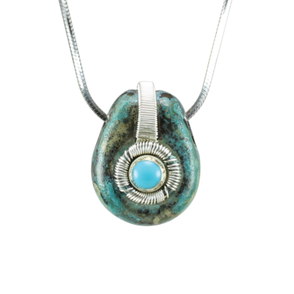 Small Jack Boglioli pendant from the Boldly Unique Collection with green patina and turquoise