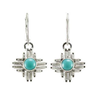 Small Jack Boglioli Zia earrings from the New Mexico Collection with turquoise