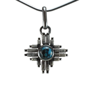 Small Jack Boglioli Zia pendant from the New Mexico Collection with turquoise and patina